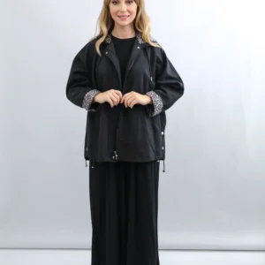 leopar detaylı kapüşonlu mont