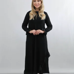 siyah volan detaylı elbise